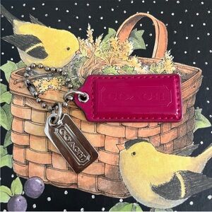 Coach Fuchsia Leather Keychain with Silver Accents